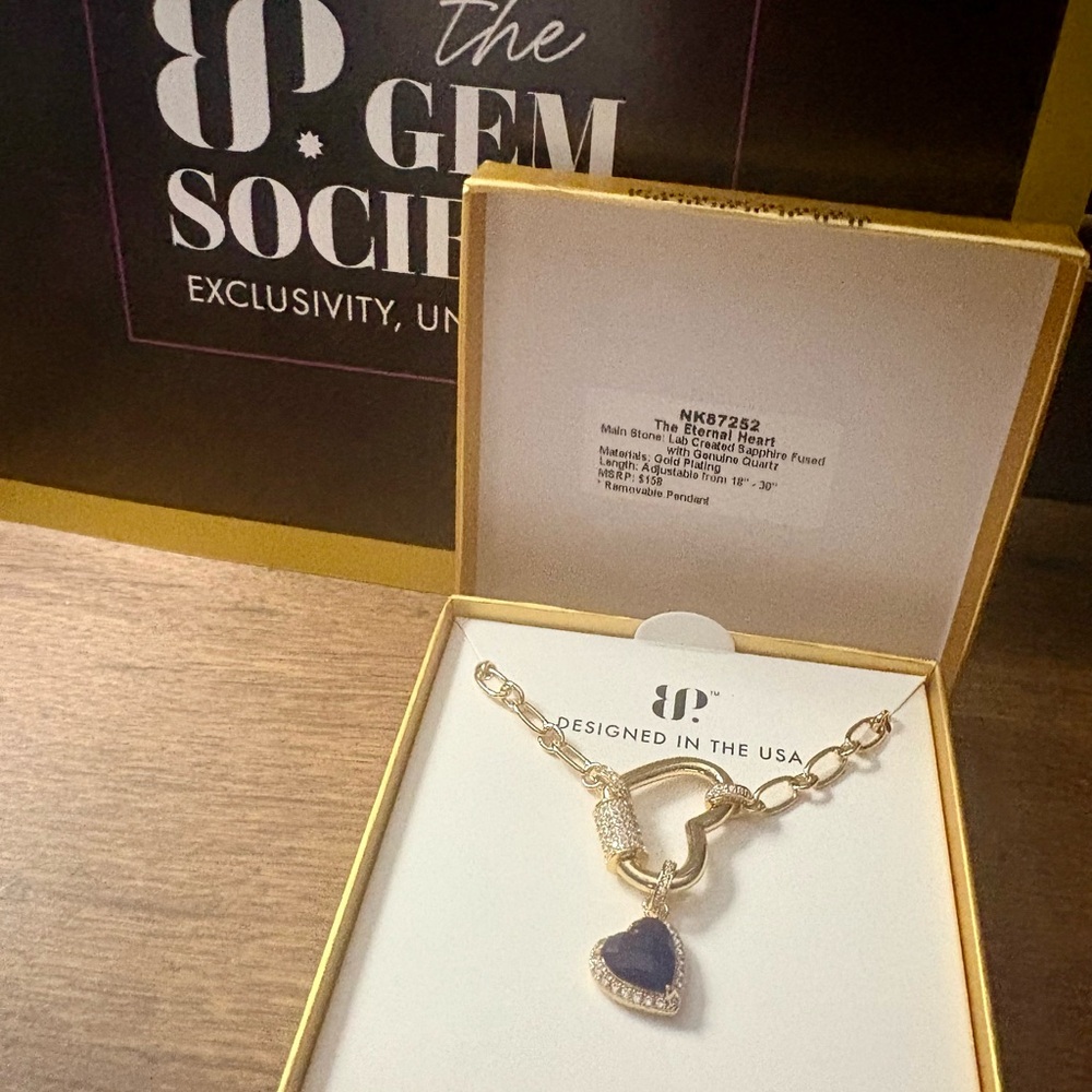 BP Gem Society Gold Necklace with lab created sapphire fused with gen quartz
